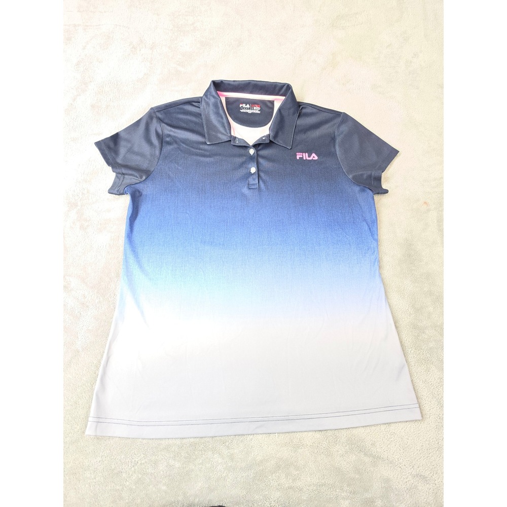 Fila Sport Golf Polo Shirt Womens Large Blue White Ombre Gradient Short‎ Sleeve